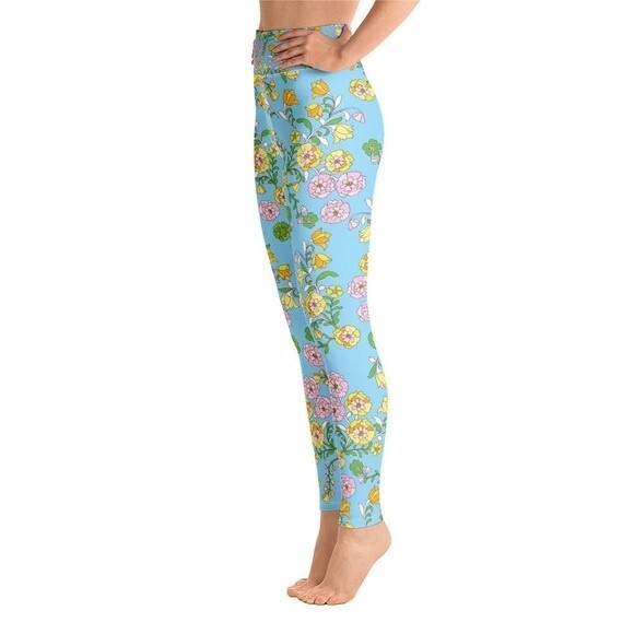 Jessie Zhao High Waist Yoga Women's Leggings In Blue Garden (Size M) - Picture 2 of 15